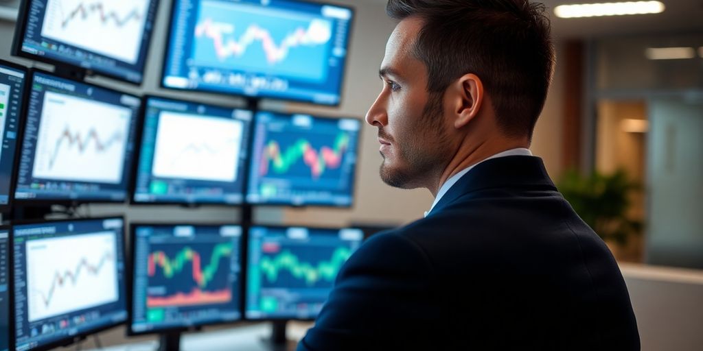Man, professional, cryptocurrency, digital, finance, trading, office