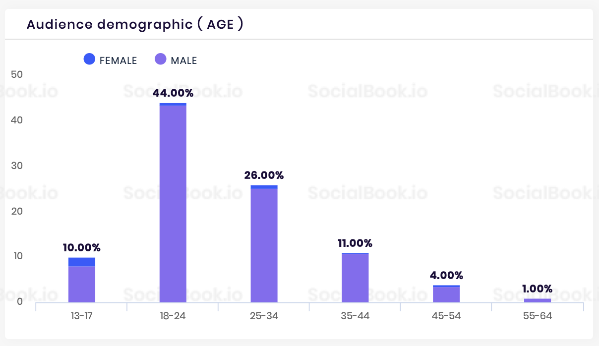 Kevin the Tech Ninja - YouTube channel - Audience demographics by age