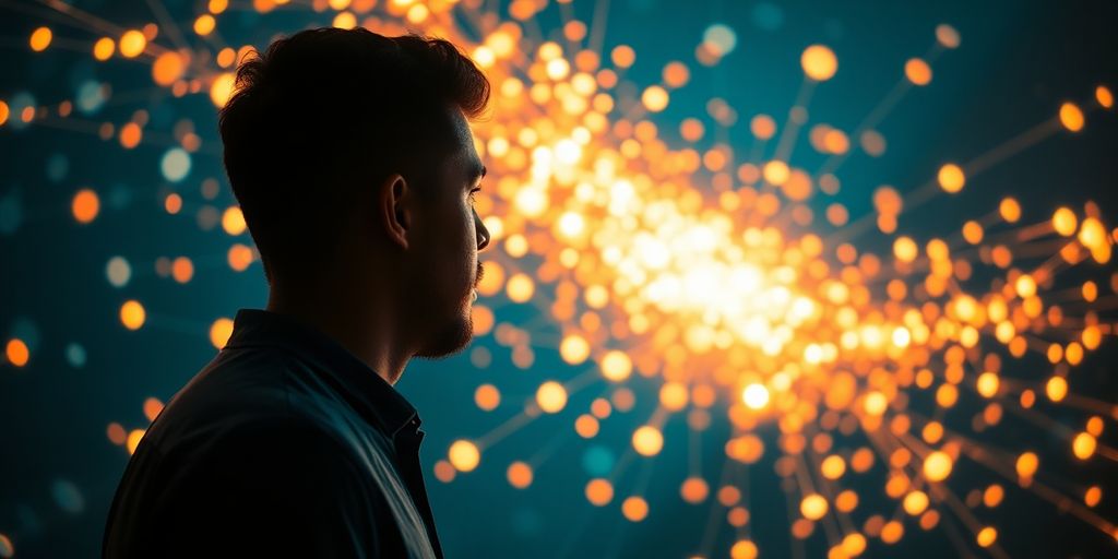 Influencer reaching audience with a glowing network. Influencer reaching audience with a glowing network.