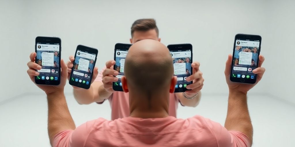 Man with many phones.