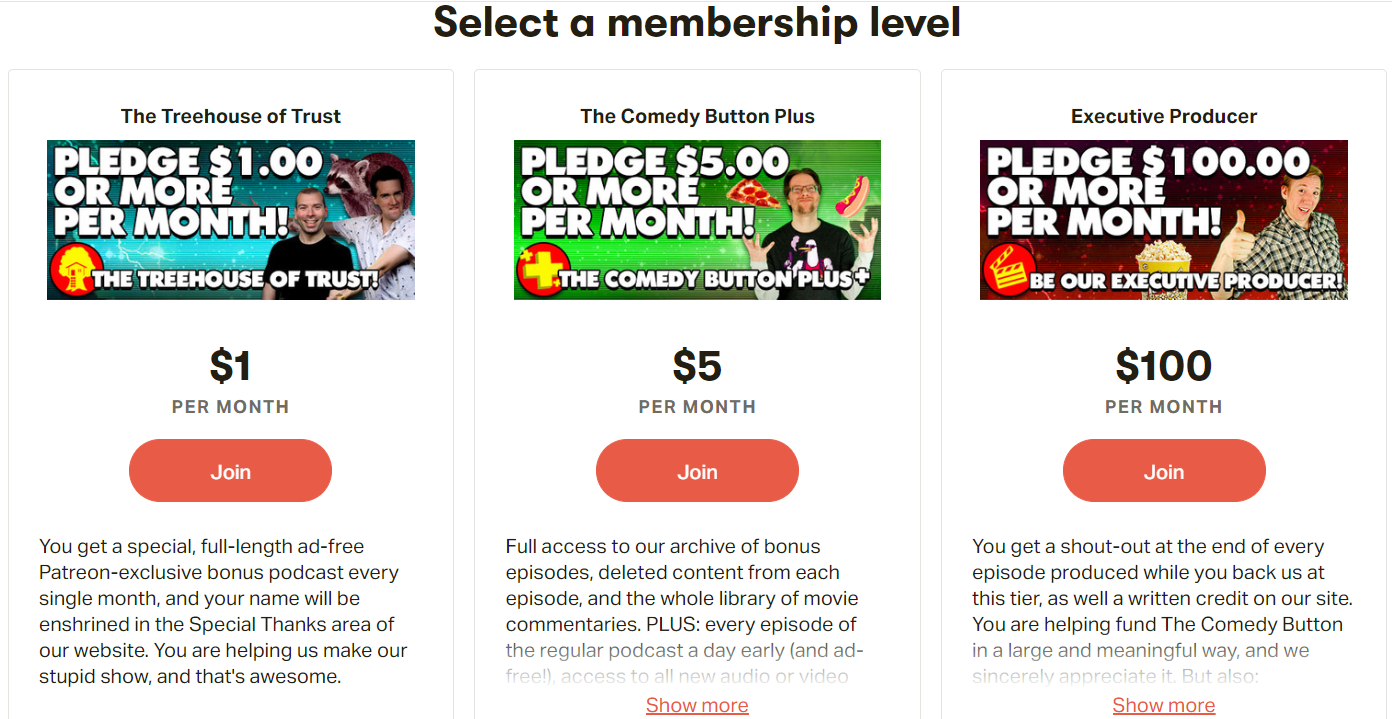 Comedy Button's Patreon Membership for Fans
