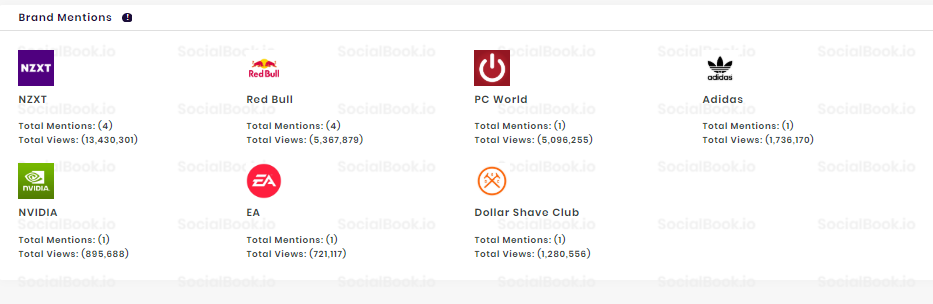 Mentioned top brands in Ninja's YouTube channel. (Credit: SocialBook)