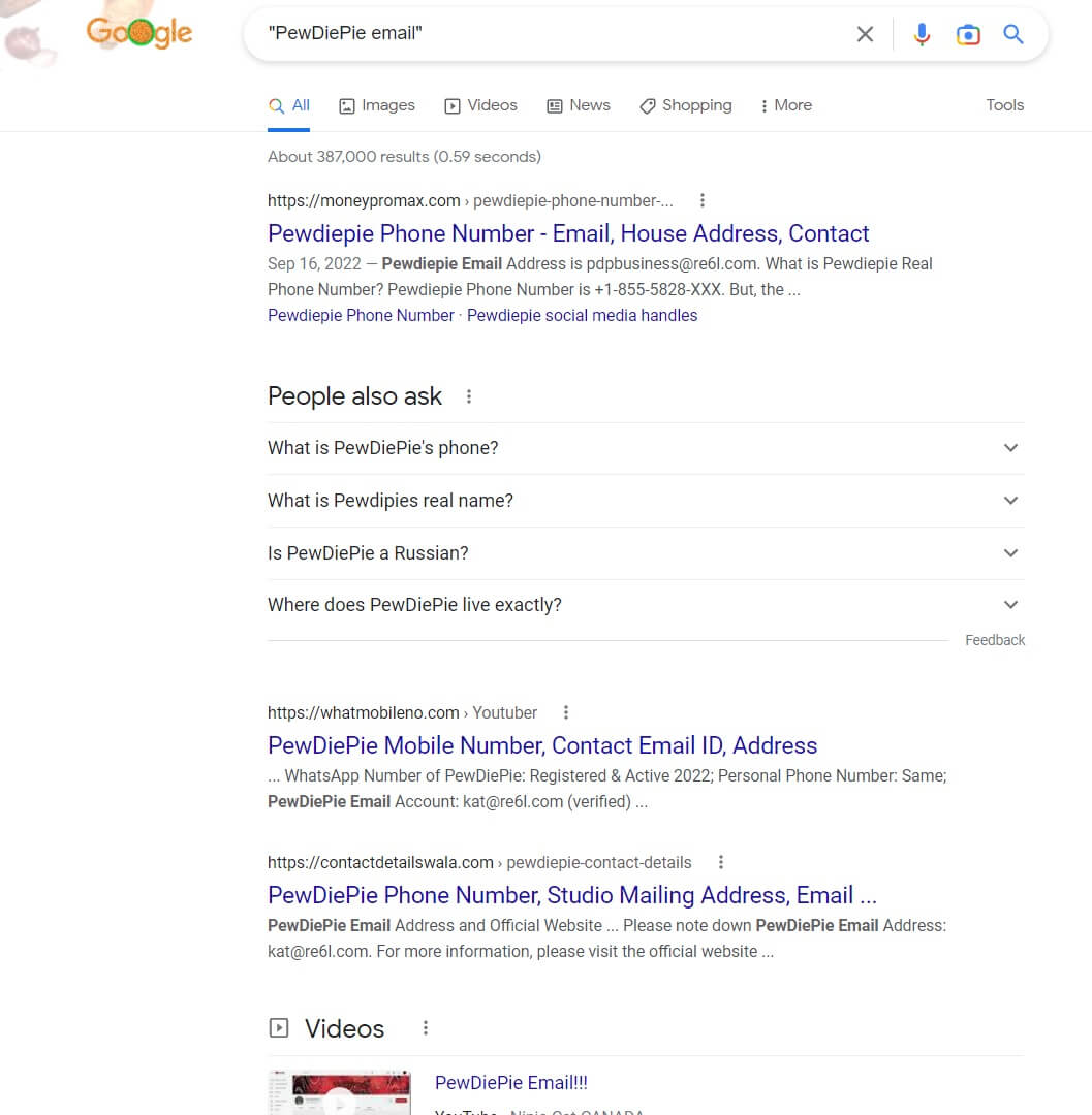 Ask Google for a top YouTuber's email.