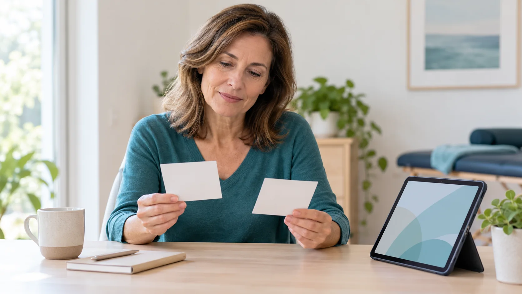 Woman comparing two consultation options