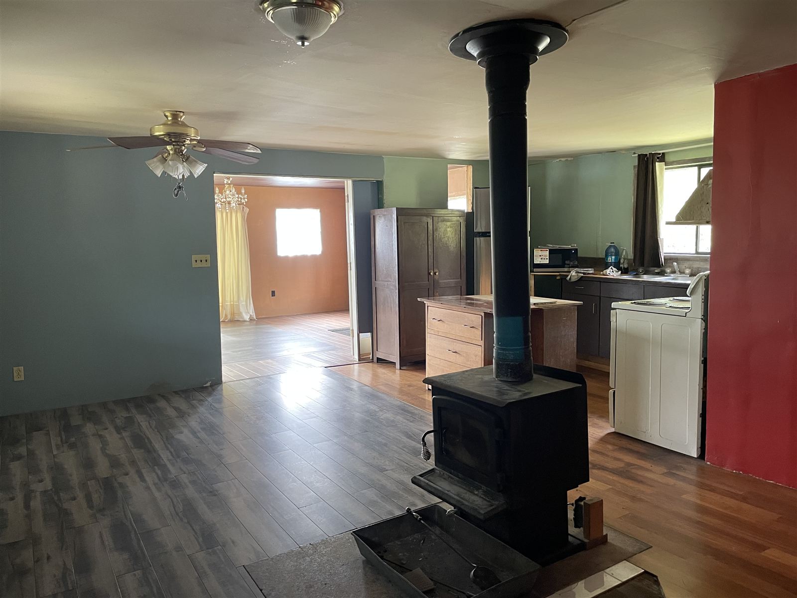 Living room with wood stove