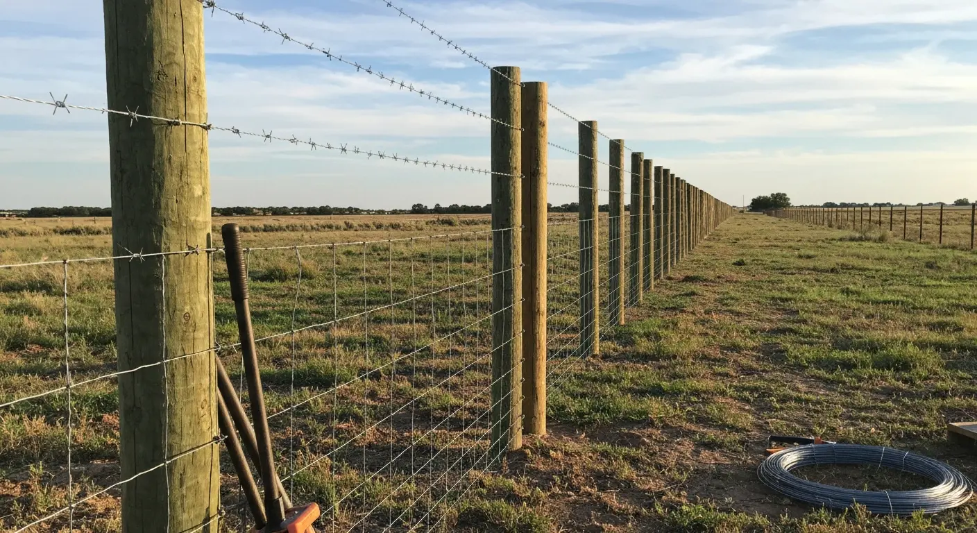 Barbed wire fence installation
