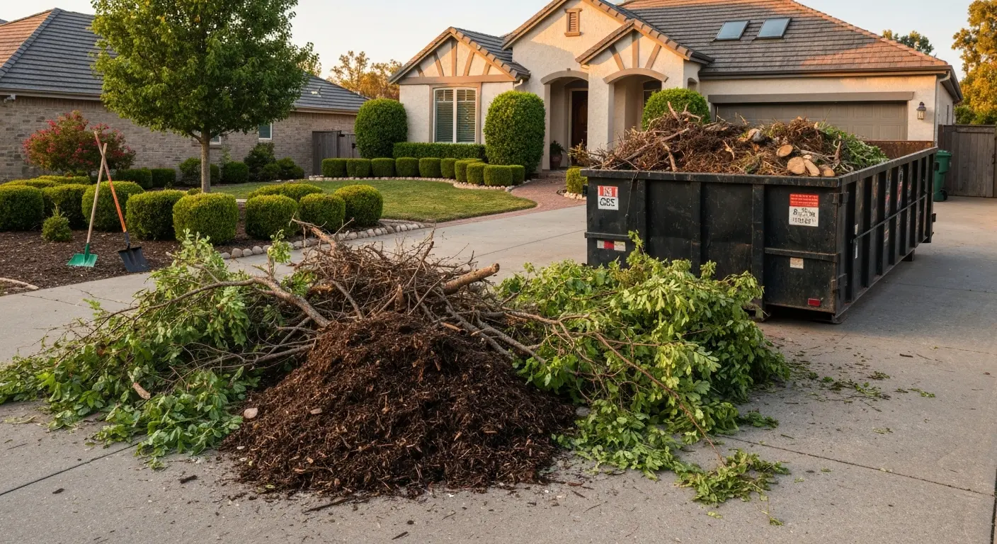 Yard waste in rolloff dumpster
