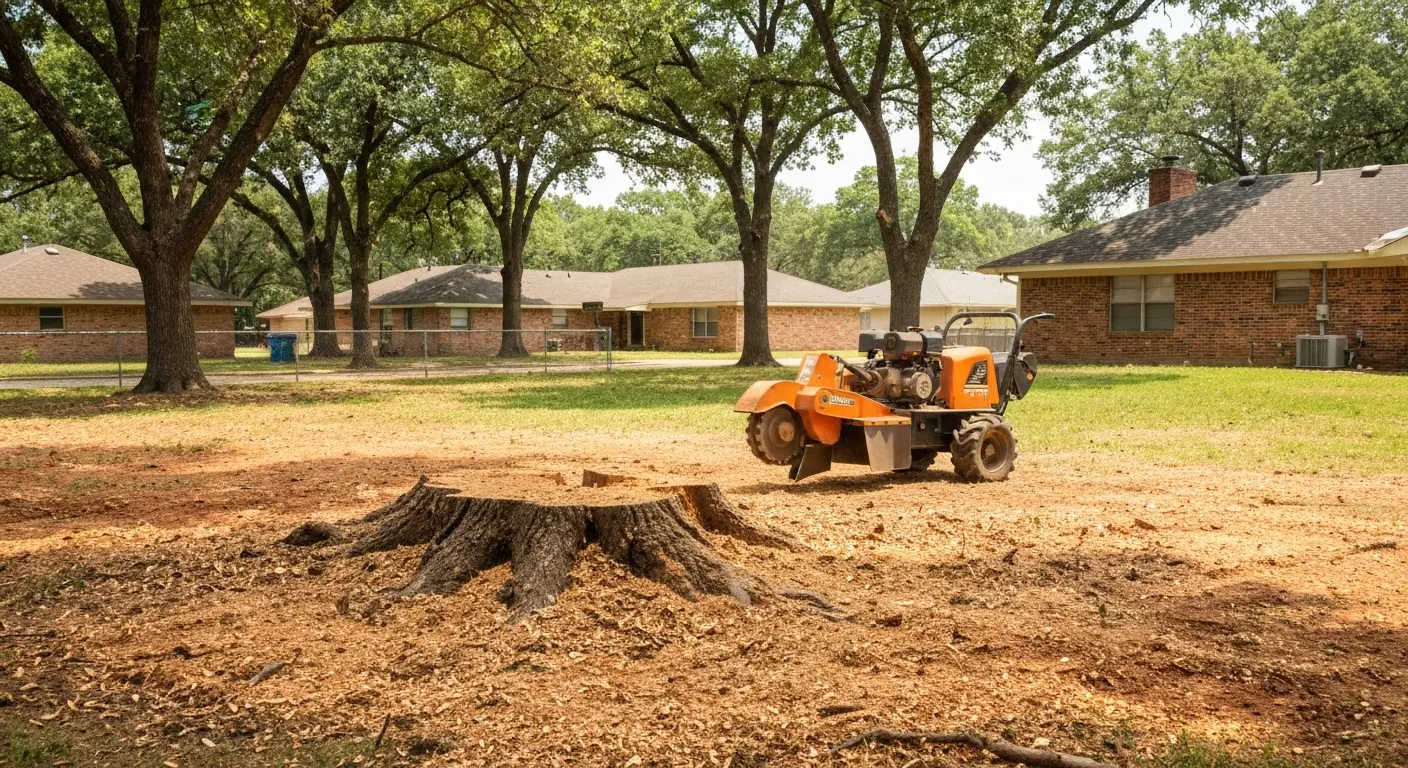 Stump grinding in Newcastle yard
