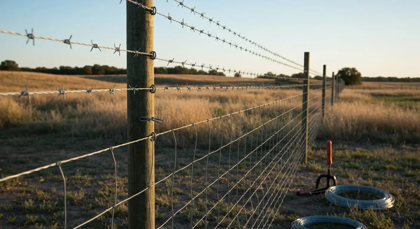 Barbed wire fence installation
