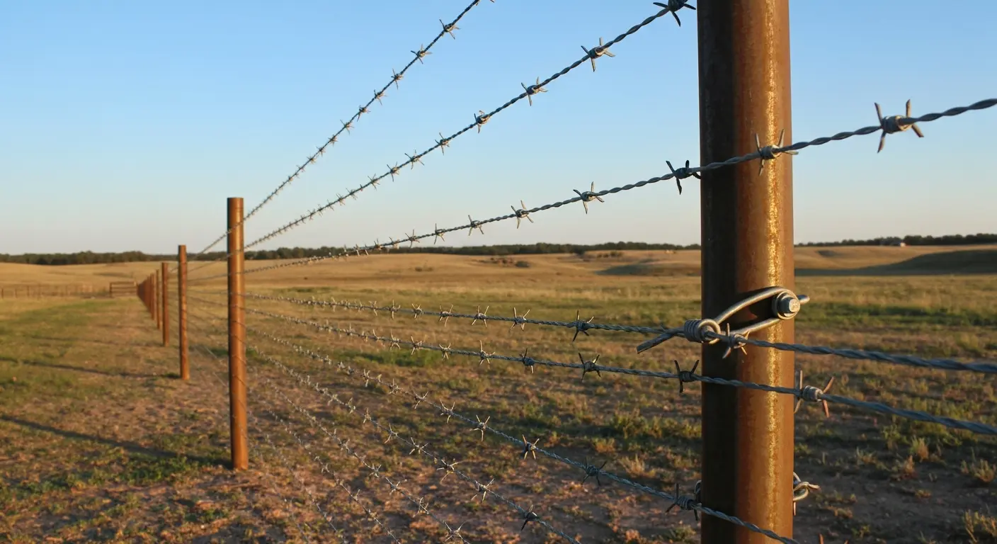 Barbed wire fence installation