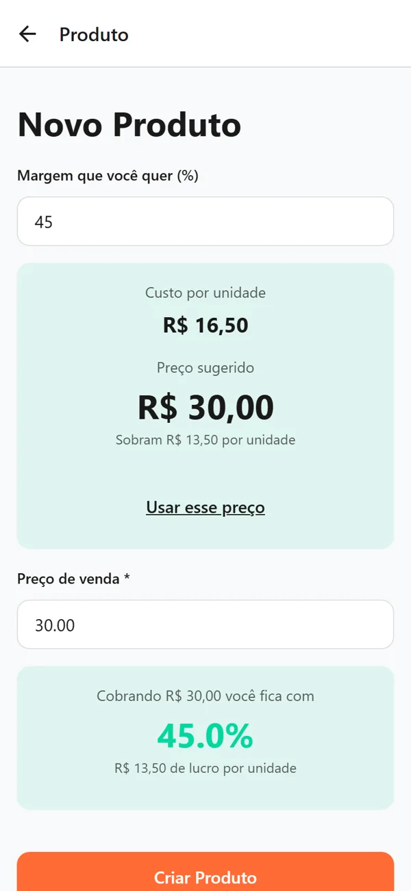 Tela do aplicativo Ardaggio Flow: calculadora de preço