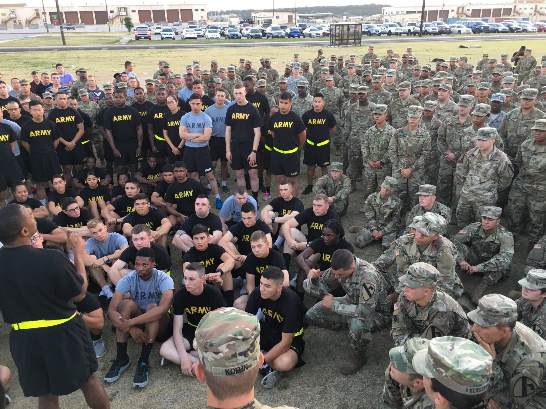 Tavares Bethel addressing a formation of soldiers