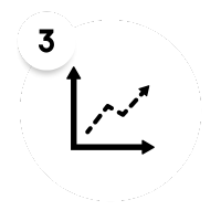 A white circle featuring an upward-pointing arrow and a downward line, symbolizing movement or direction.