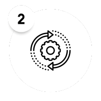 A white circle featuring a black arrow directed to the right.