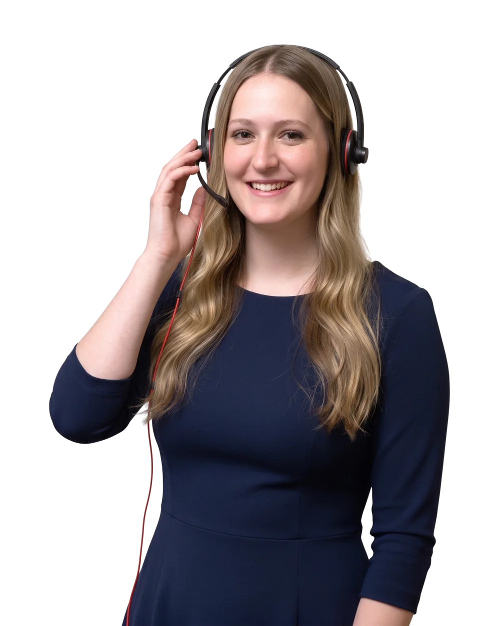 Jill's Office receptionist on a headset listening to a caller