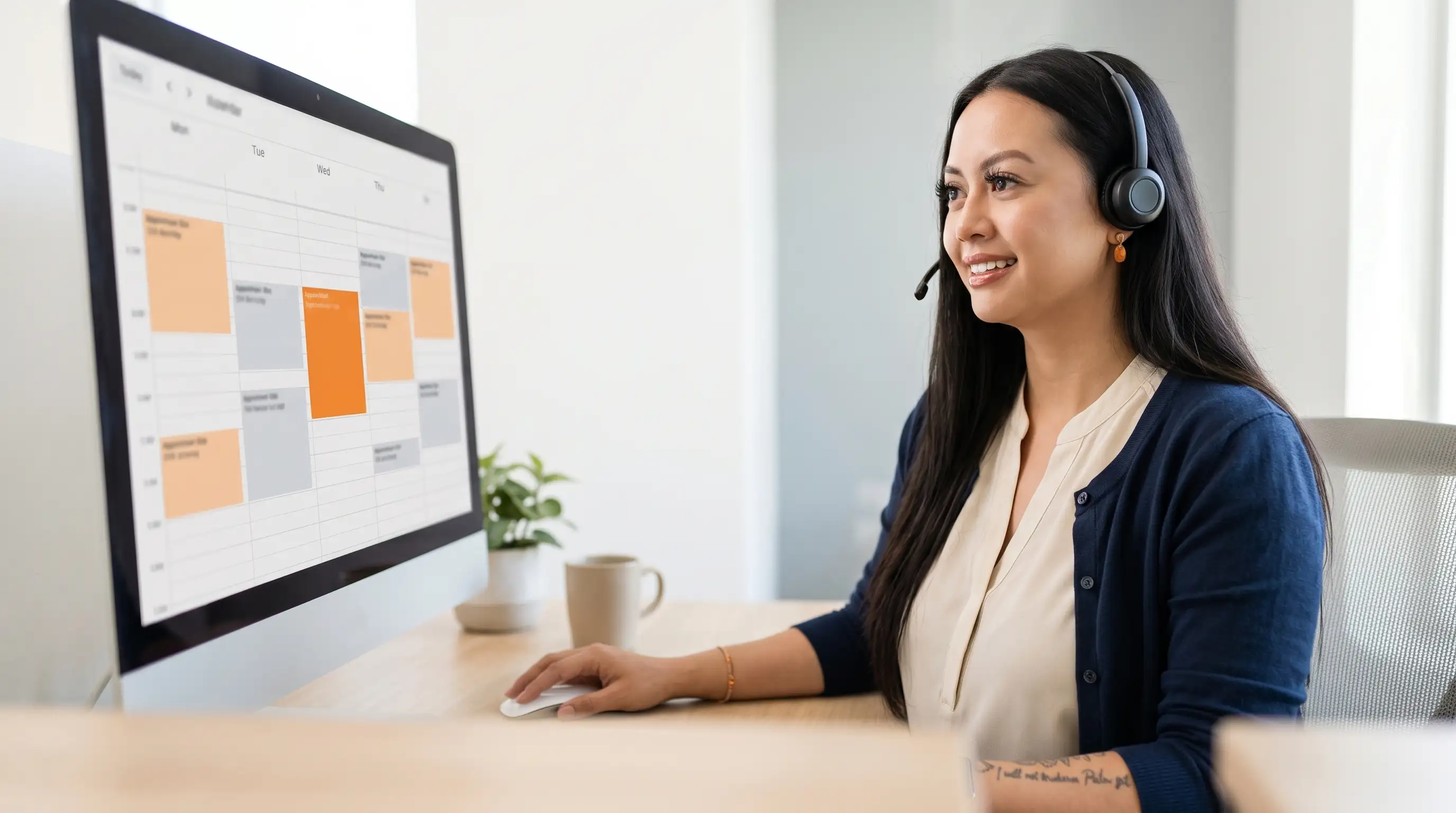 Jill's Office receptionist booking a customer appointment on a calendar screen