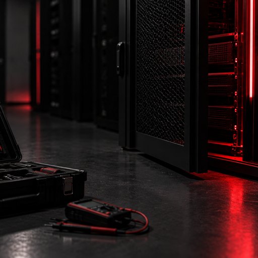 Ein geöffneter Werkzeugkoffer vor einem halb geöffneten Technikschrank