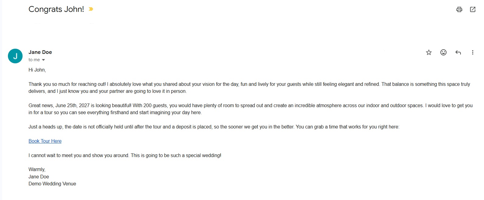 Personalized initial outreach email example