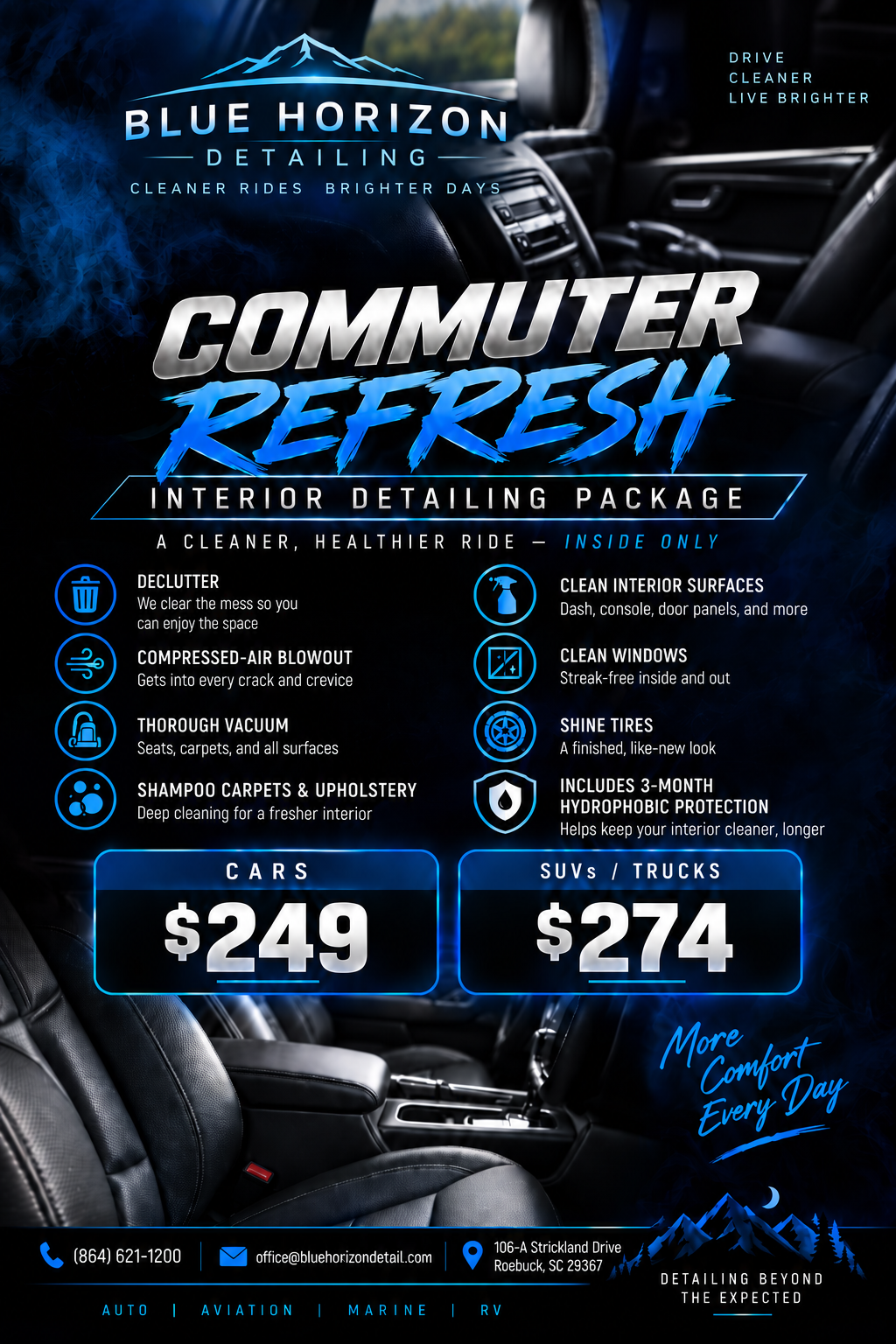 Commuter Refresh package graphic with pricing and inclusions