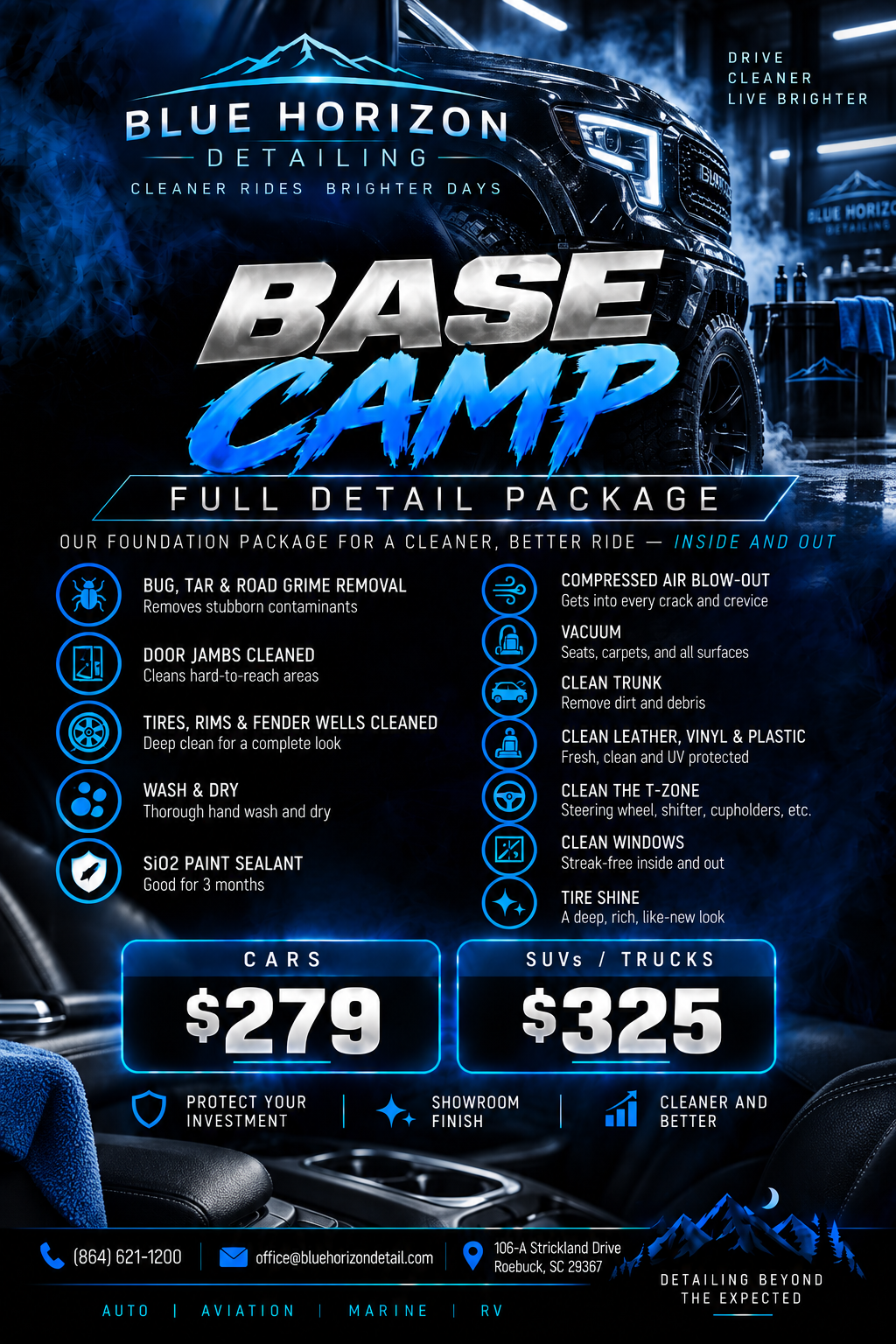 Base Camp package graphic with pricing and inclusions