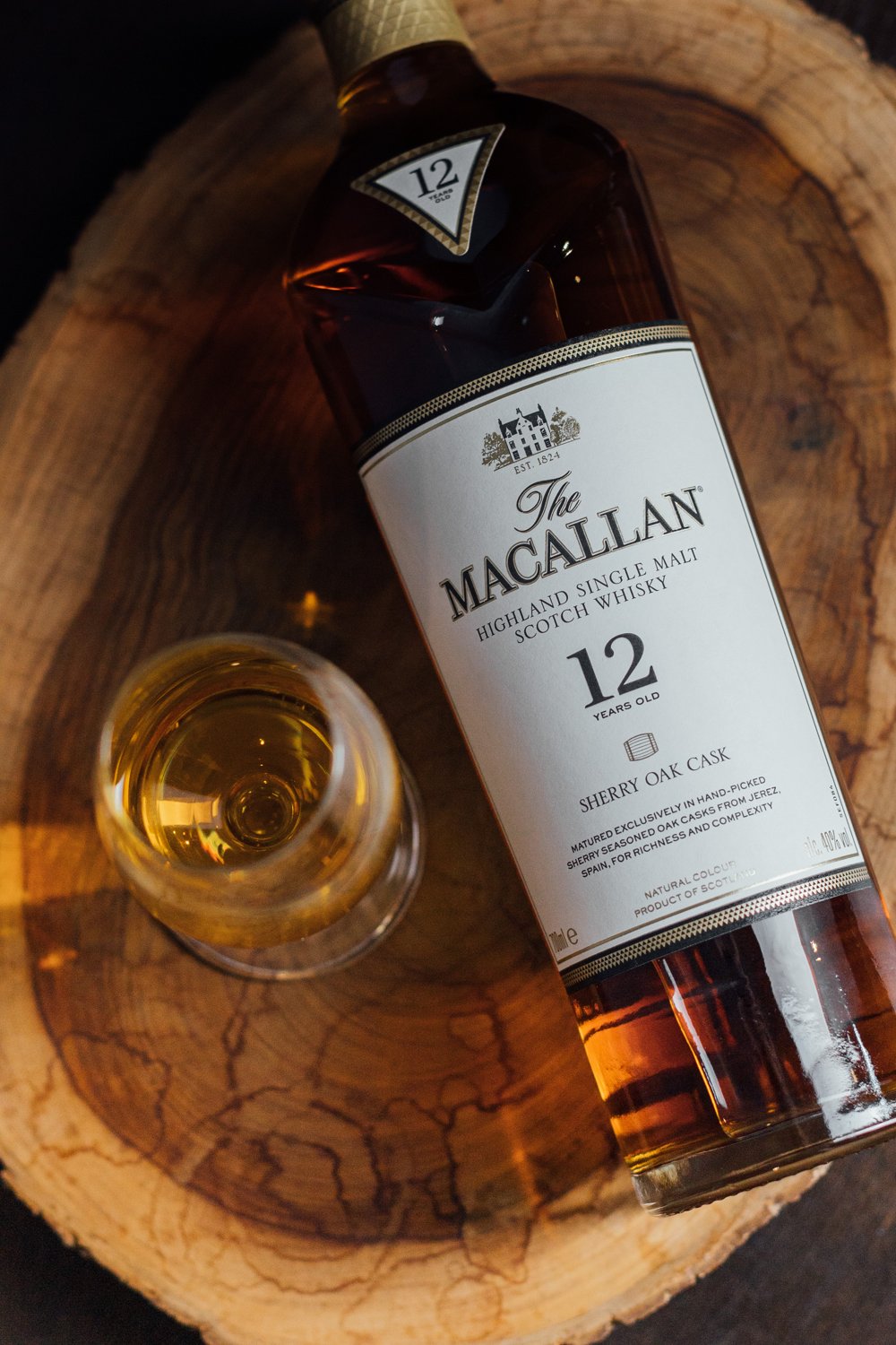 The Macallan 12 Sherry Oak Cask — natural colour drawn entirely from the wood
