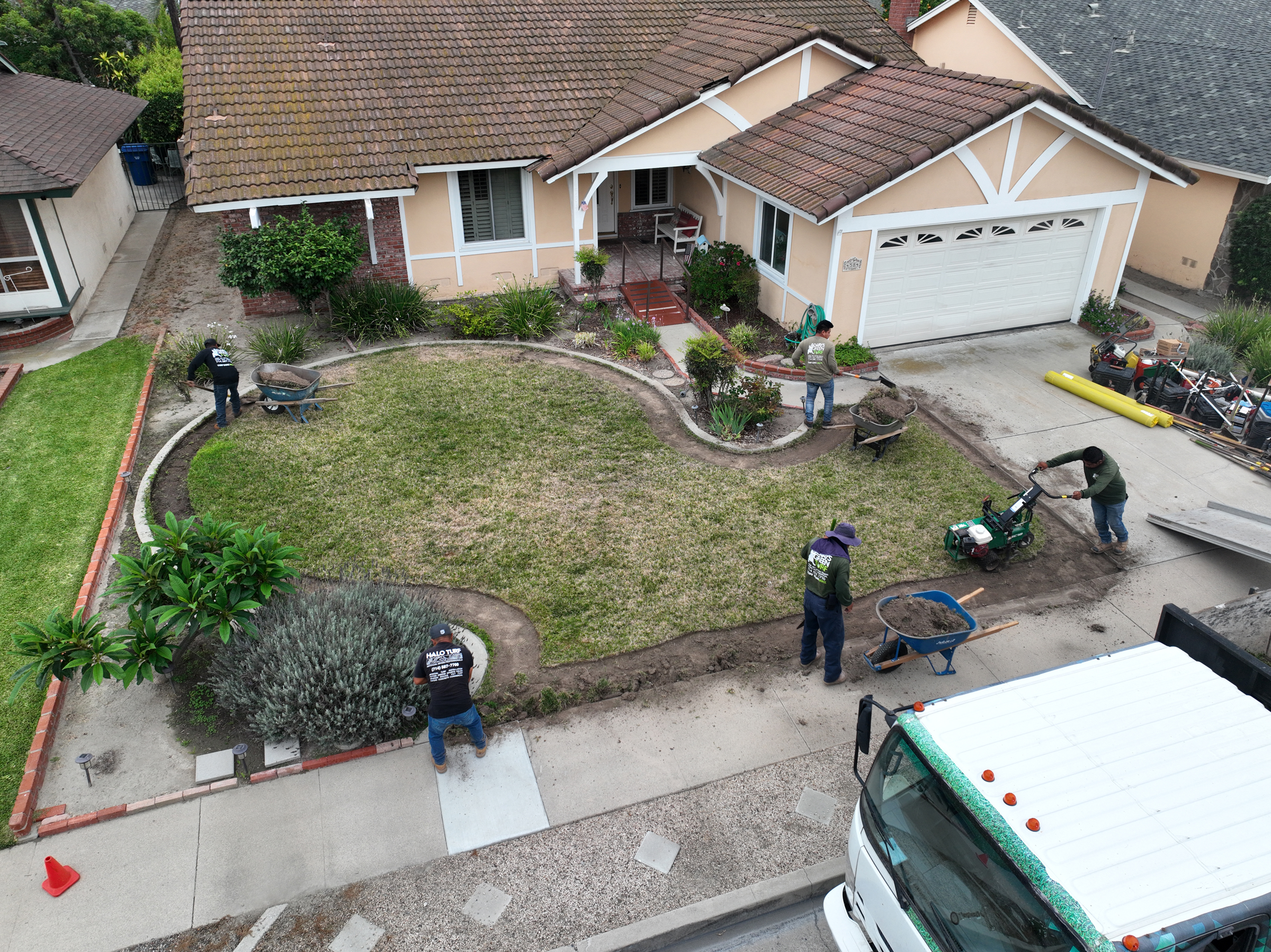 Before: dead brown grass in a Southern California backyard
