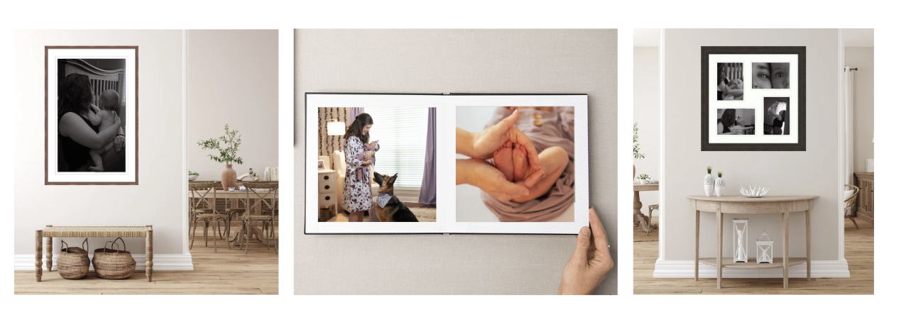 Room views of framed artwork from mommy and me sessions by Henderson Photography