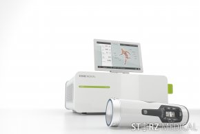 Abstract depiction of shockwave therapy targeting the hip