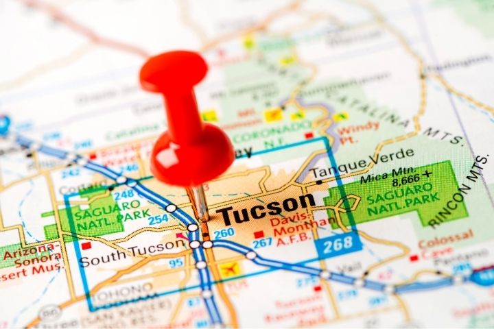 A map of Tucson marked with a pin showing the service coverage for Titan disposal.