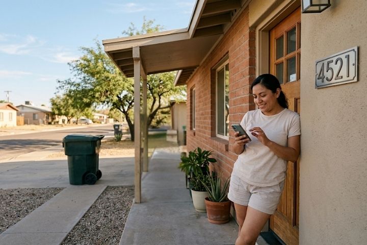 A homeowner looking up street address availability for Titan disposal pickup.
