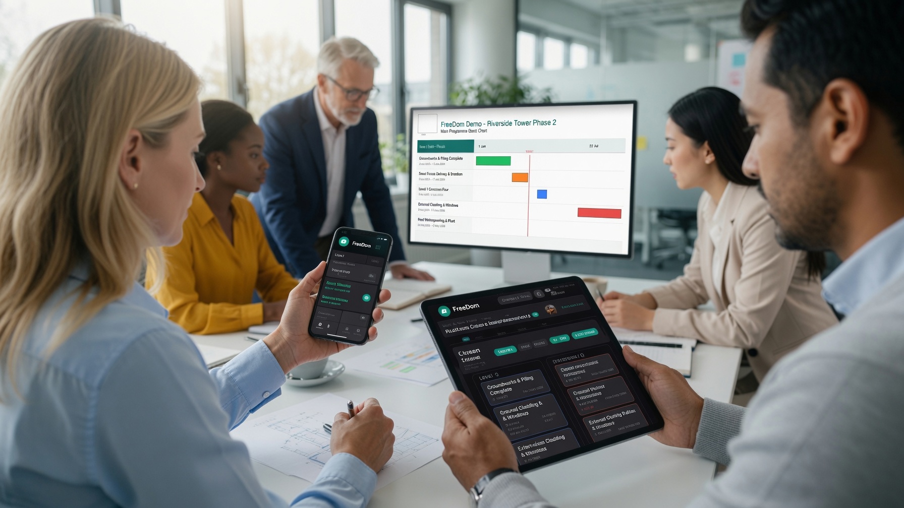 FreeDom project management for any project - diverse team using the app