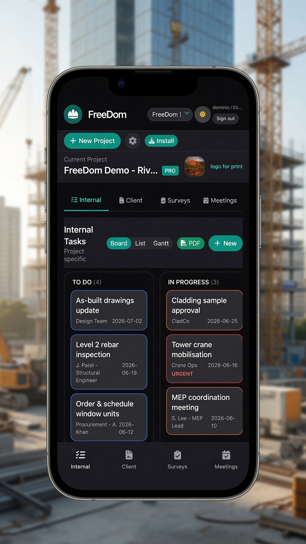 FreeDom app on mobile