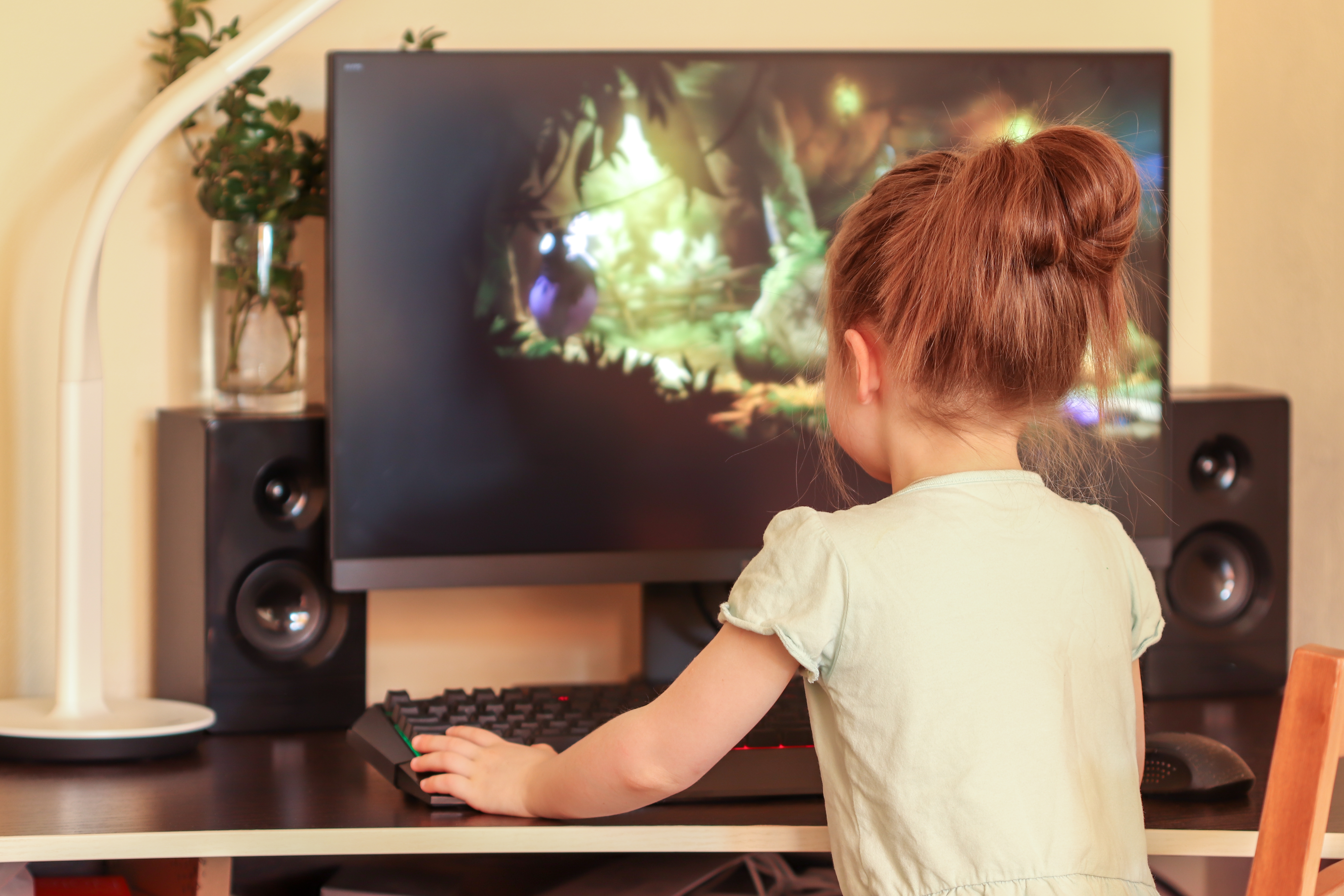 A child playing a computer game at home