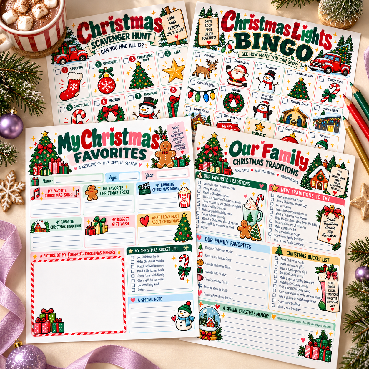 Family Christmas Fun & Memories Bundle printable pages