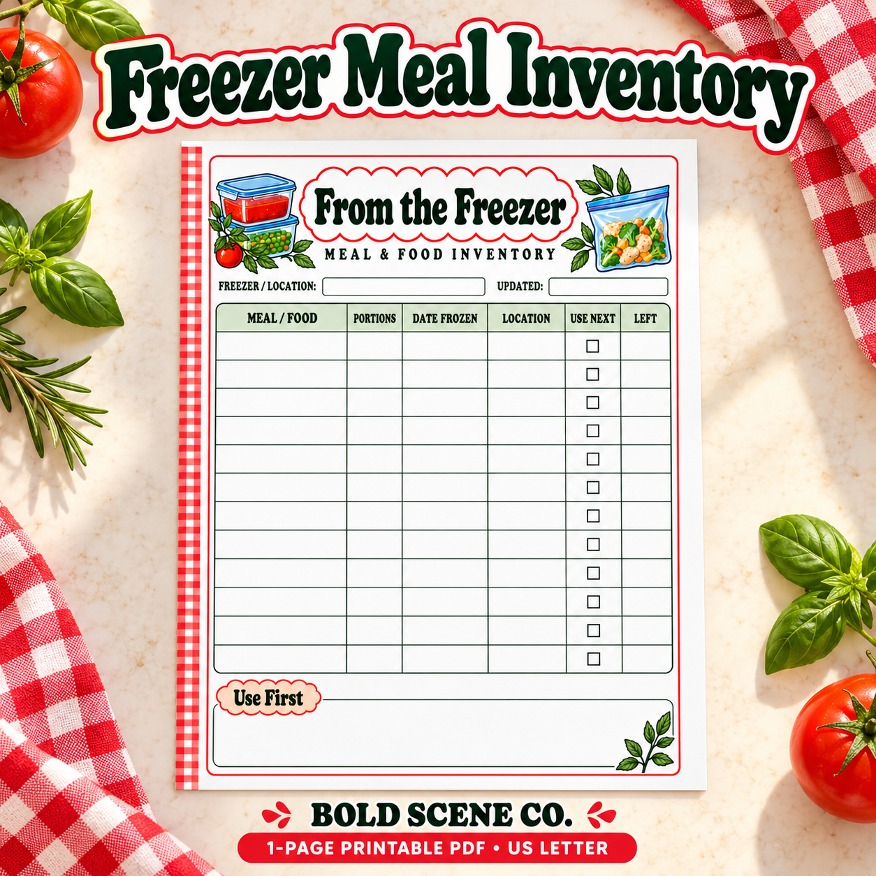 Freezer Meal Inventory printable worksheet