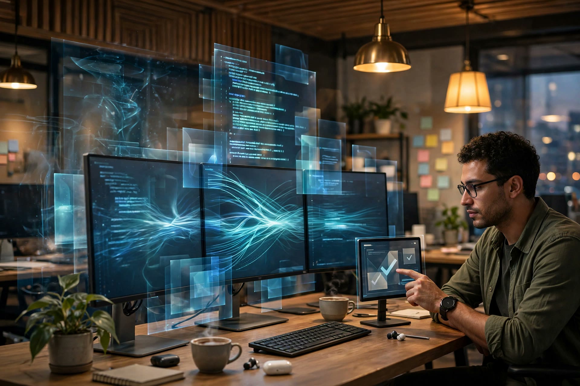 An engineer reviewing AI-generated code with approval checkpoints