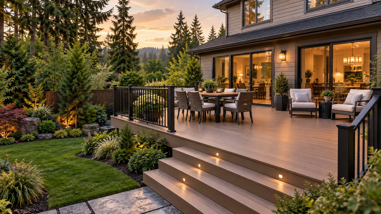 Generated Covington deck building concept with outdoor dining and a garden connection