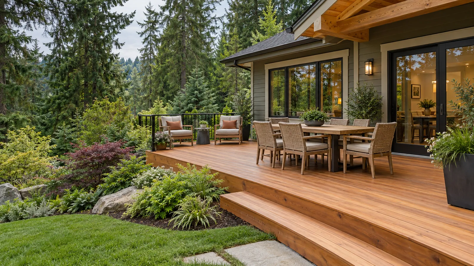 Generated Maple Valley deck building concept with outdoor dining and a garden connection