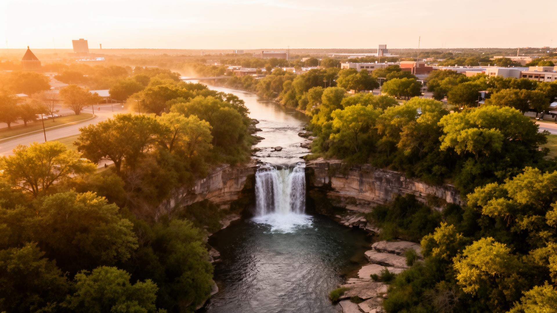 Aerial view of the Wichita Falls waterfall