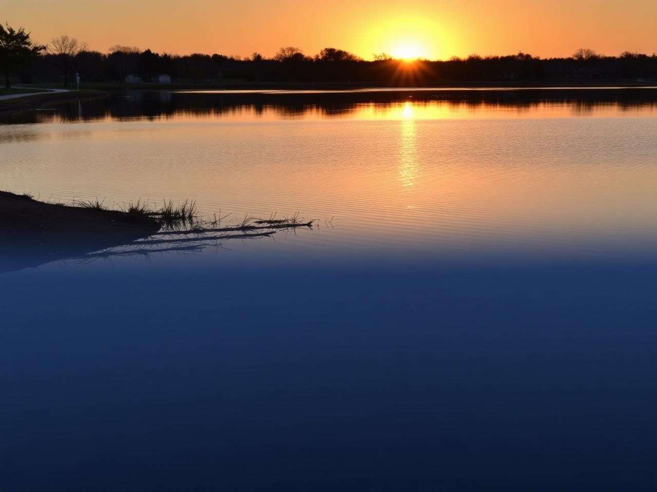 Sikes Lake sunset reflection on MSU Texas campus