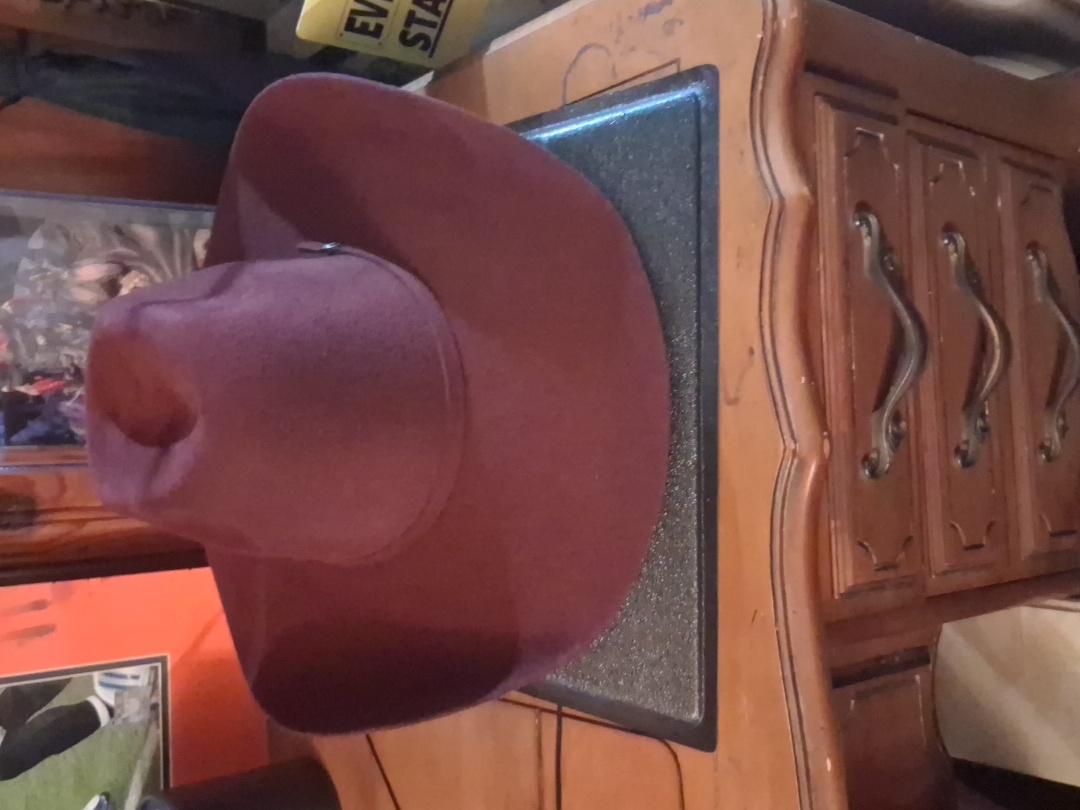 Custom burgundy felt hat, by Ace of Spadez