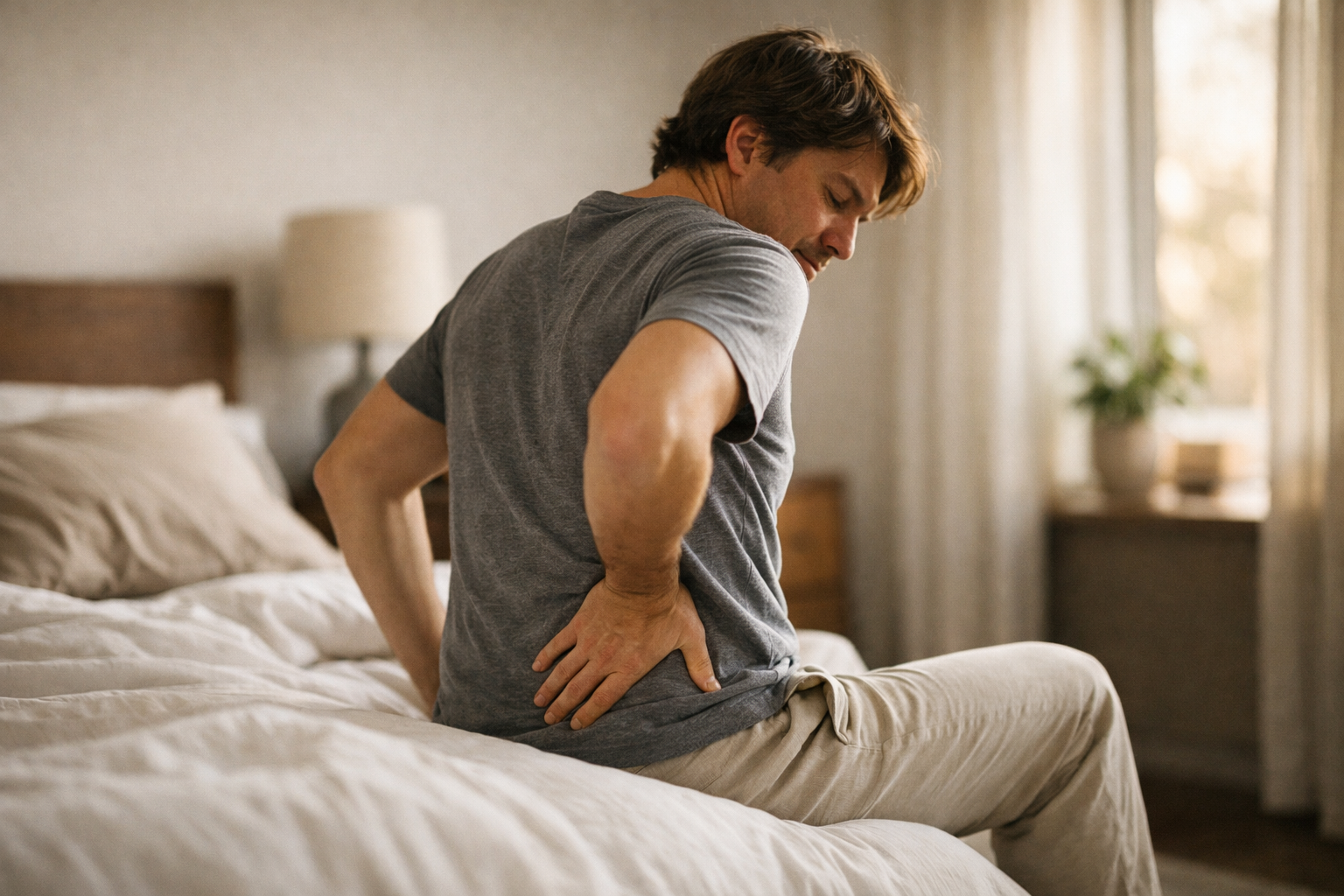 Patient experiencing chronic lower back pain in Surrey, BC, receiving assessment and care Patient experiencing chronic lower back pain in Surrey, BC, receiving assessment and care
