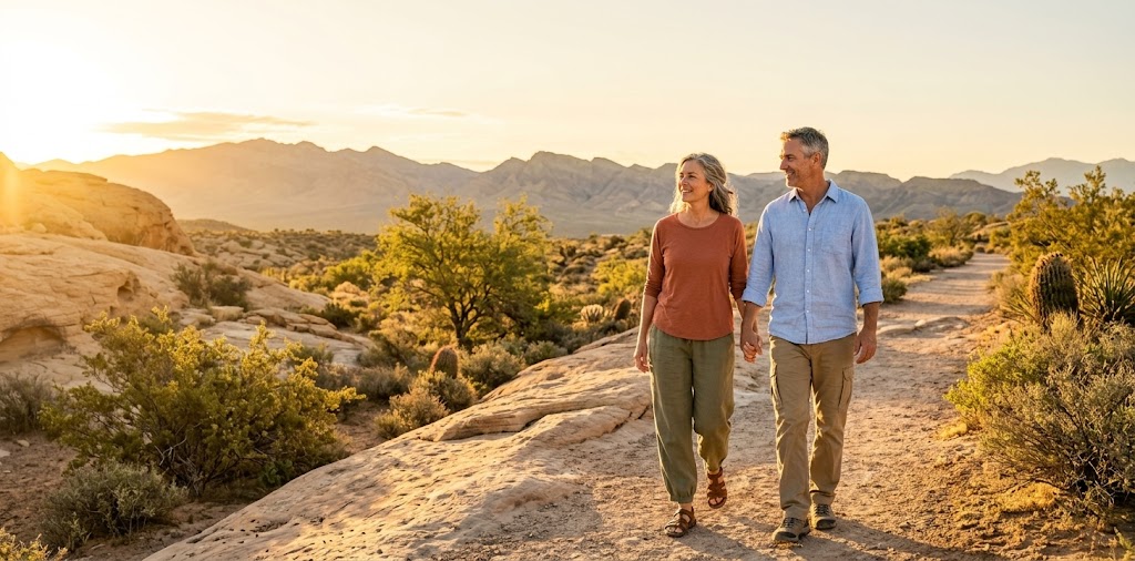 Active couple enjoying morning outdoors in Henderson Nevada after improving sleep and losing weight with Dr. Colgin chiropractic care.