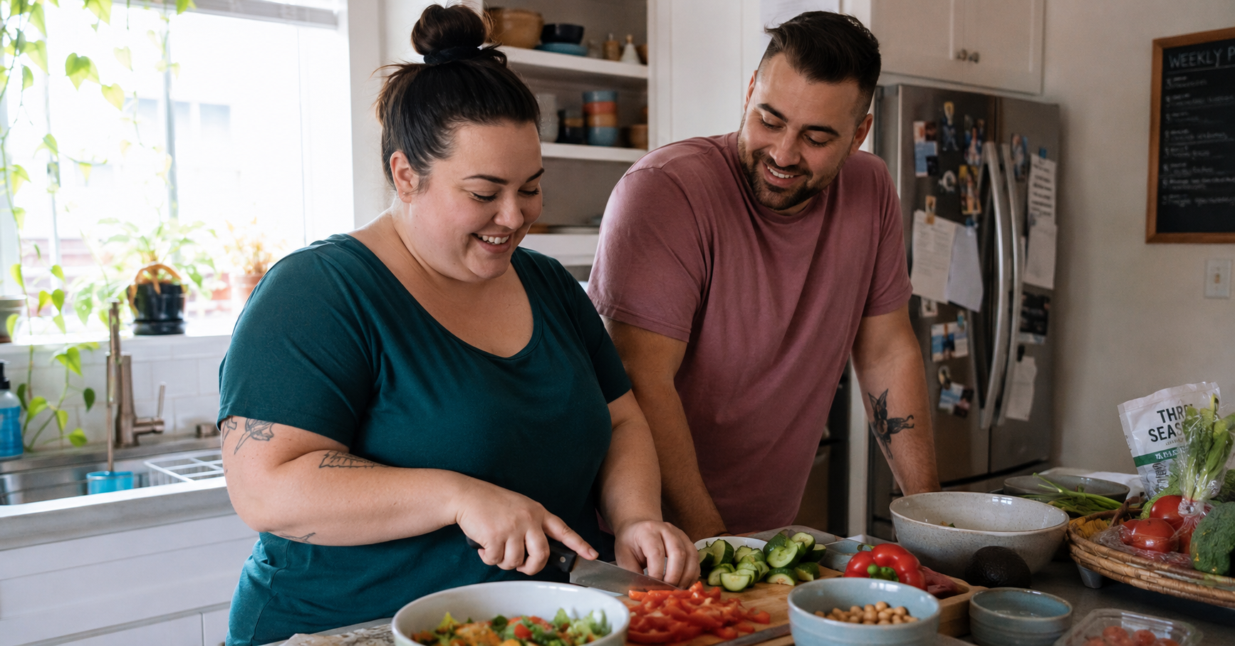 Everyday person preparing a protein-rich meal at home as part of a real weight loss plan
