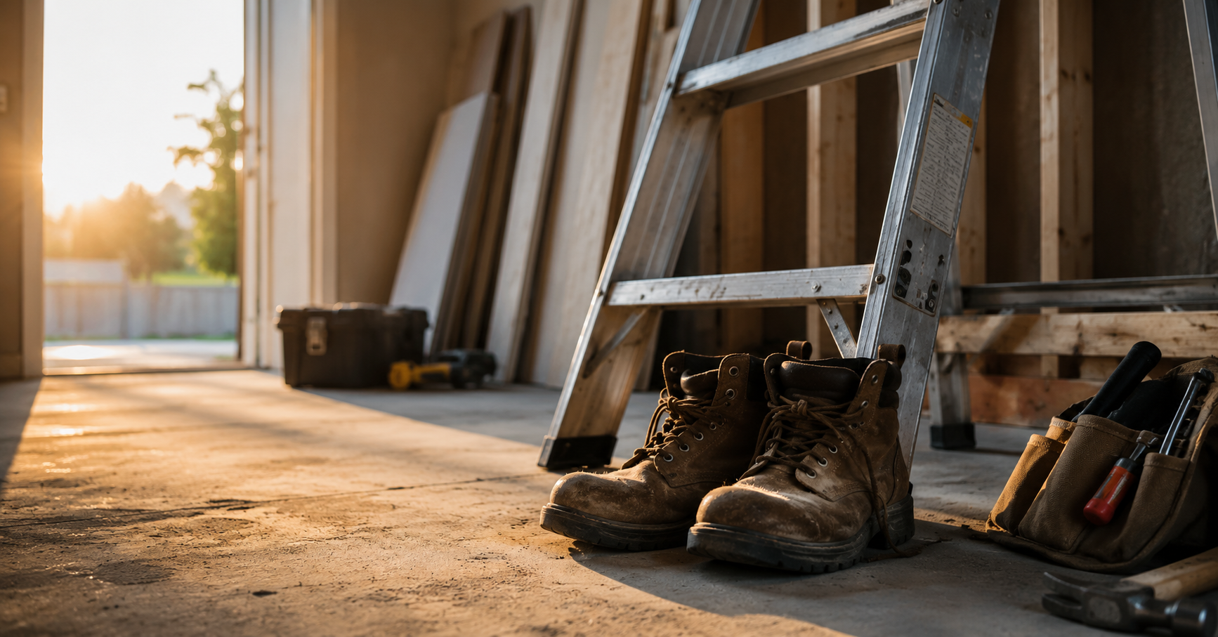 Contractor climbing a ladder without foot pain after laser therapy treatment