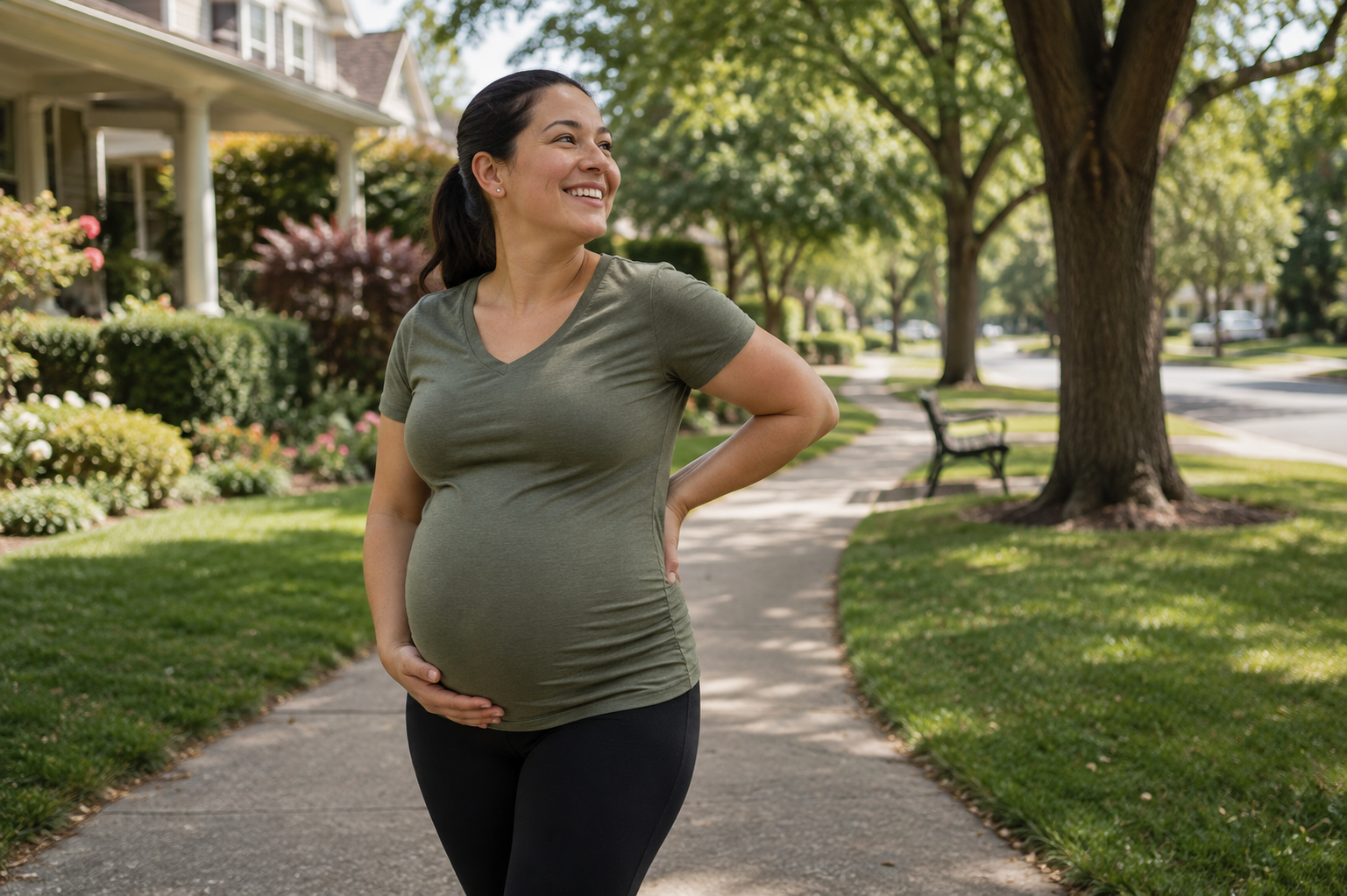 "pregnant woman walking comfortably outdoors Henderson Nevada"