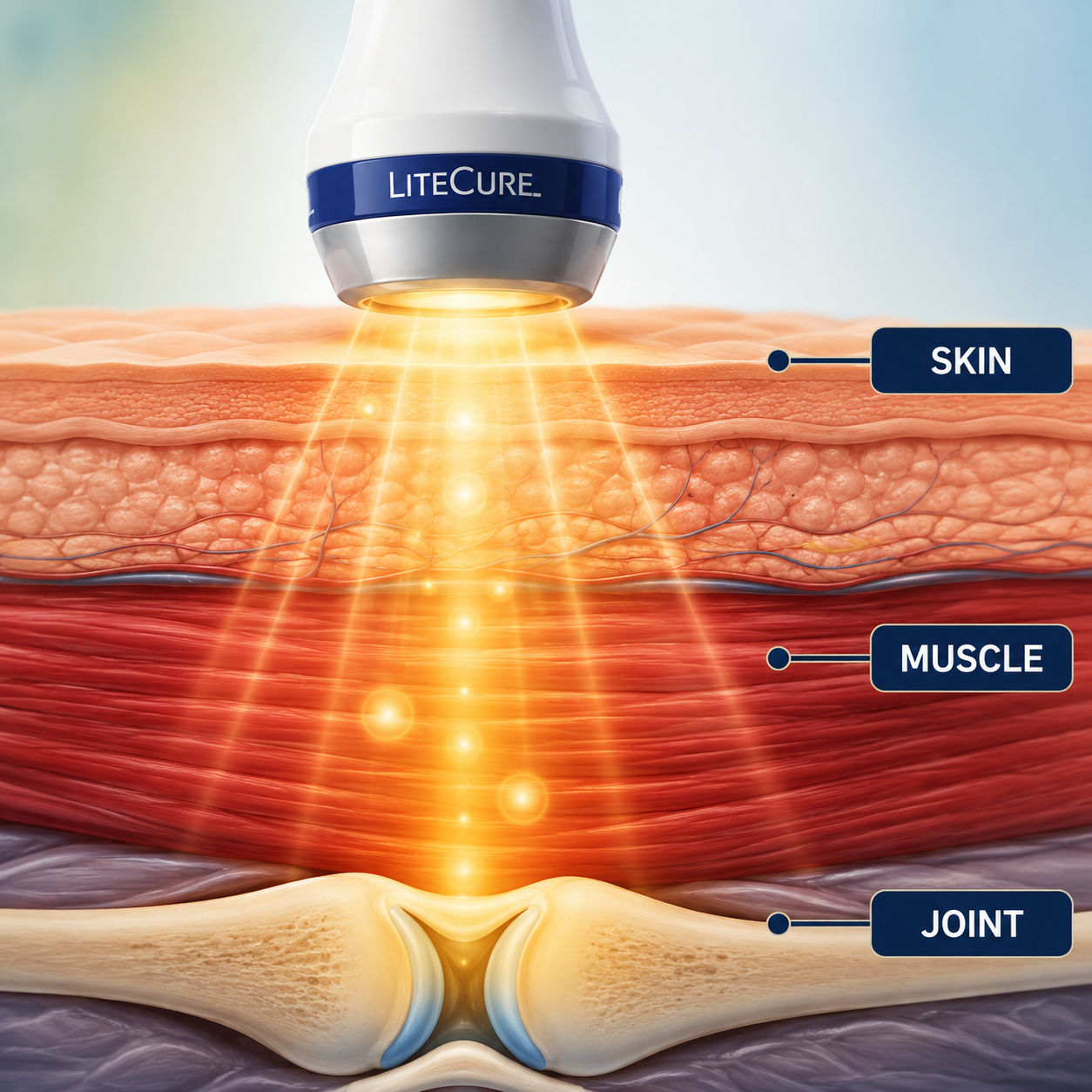 diagram showing how Class 4 laser therapy penetrates tissue layers to reduce inflammation diagram showing how Class 4 laser therapy penetrates tissue layers to reduce inflammation
