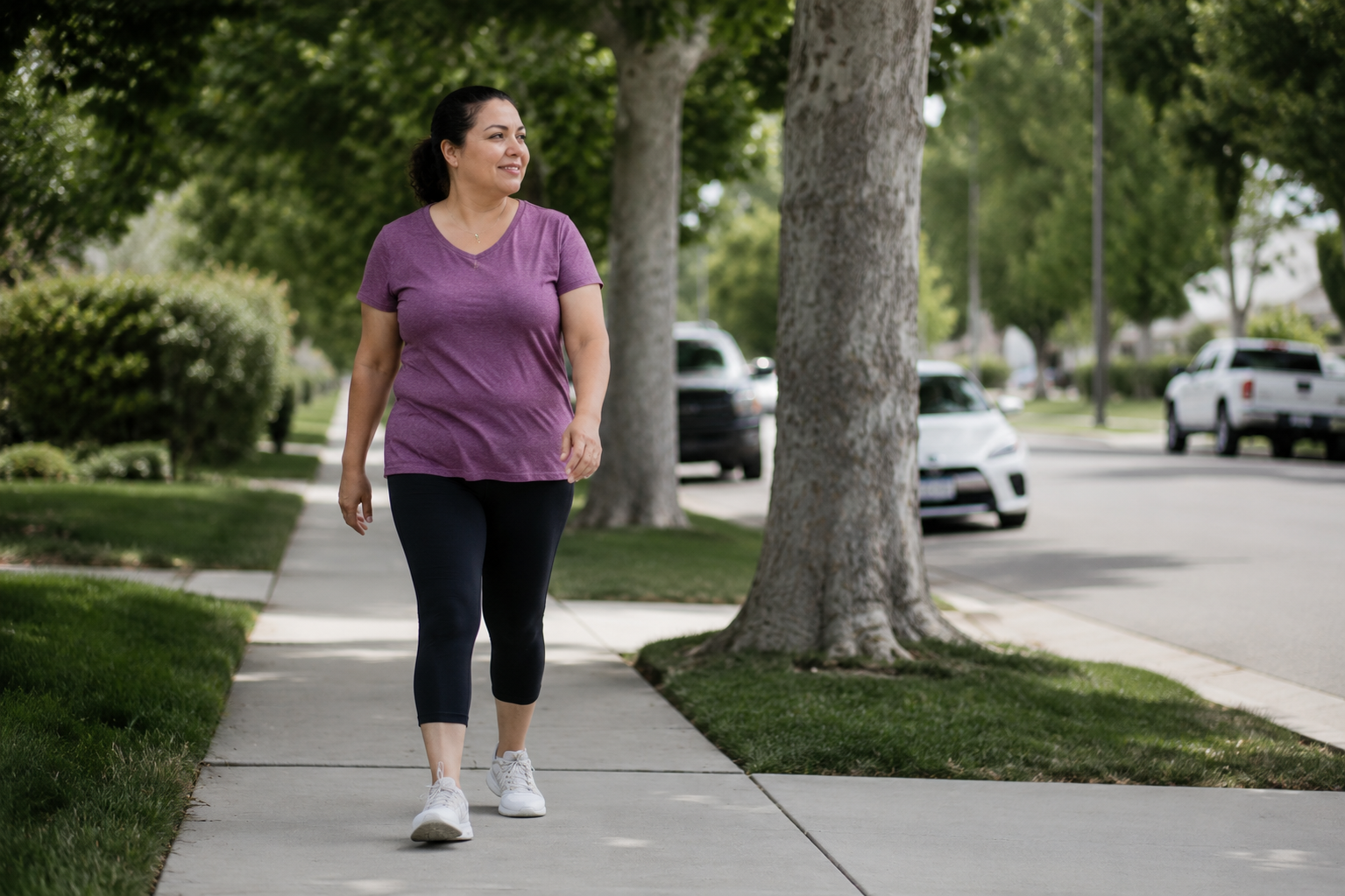 woman walking outdoors as part of daily PCOS management routine