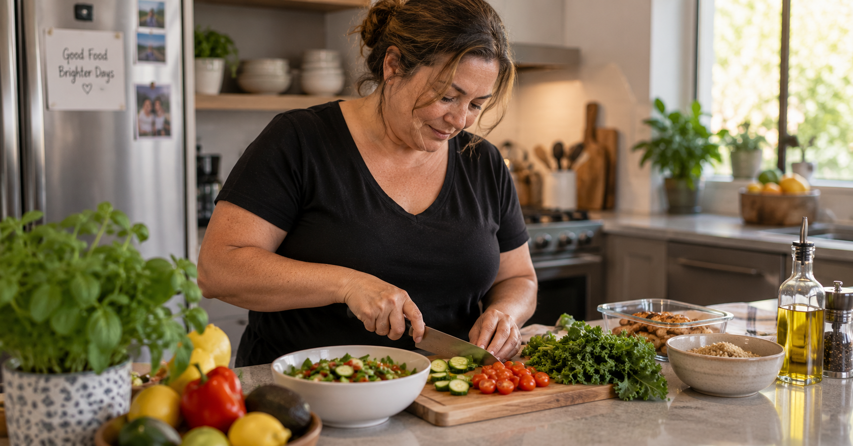 Person preparing a healthy meal at home as part of supporting insulin sensitivity