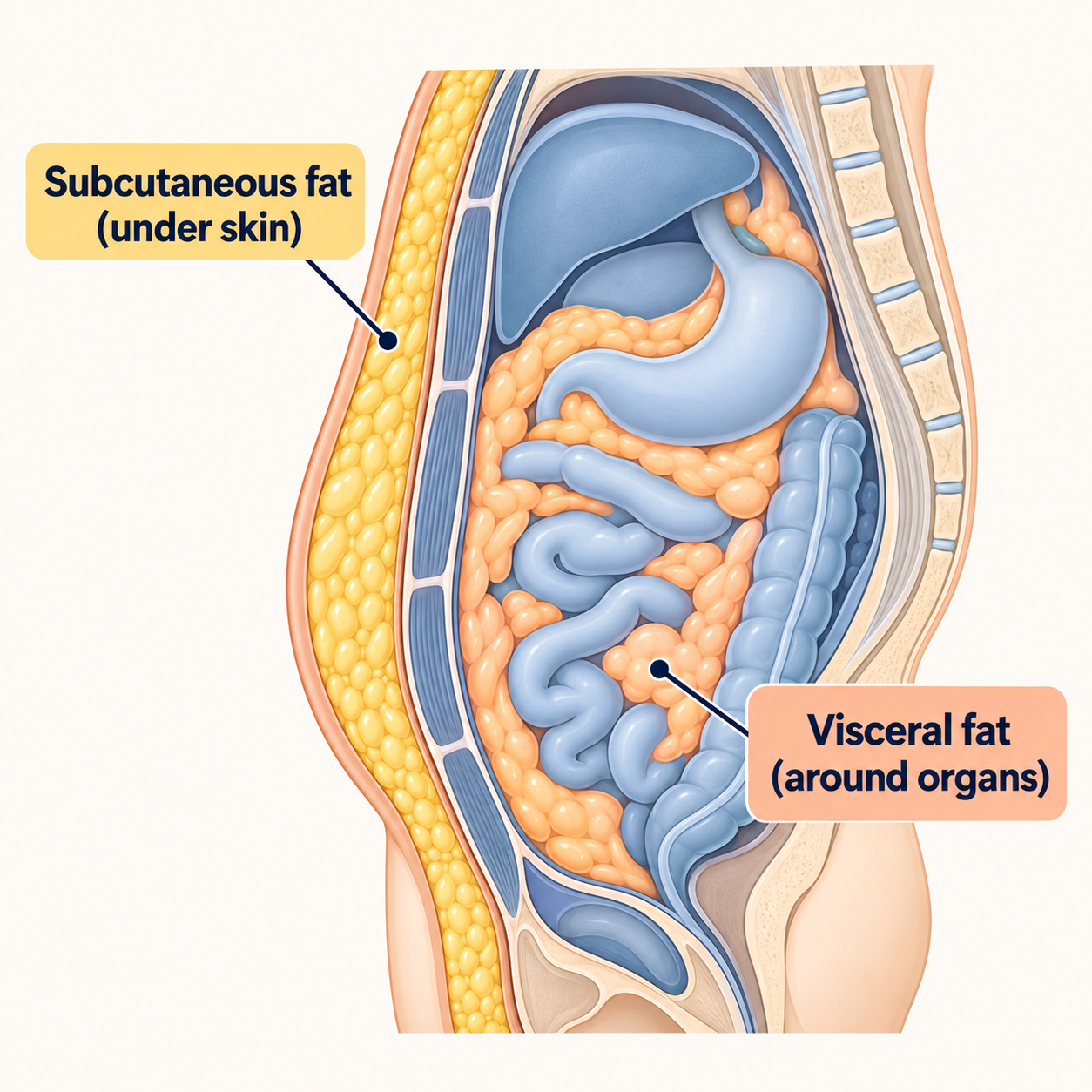 diagram comparing subcutaneous fat and visceral fat in the abdomen diagram comparing subcutaneous fat and visceral fat in the abdomen